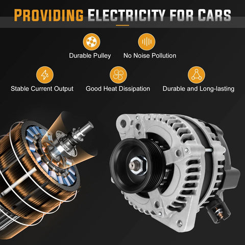 Image of a 130 Amp 12V 6 Groove Pulley Alternator Replacement For 3.5L Honda Pilot 2012 2013 2014 2015 Ridgeline 2012 2013 2014 Odyssey 2011 2012 2013 CW Rotation IR Regulator IF Fan Type showing durability and features.