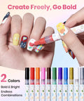 Applying design with 12 Color Nail Art Pens Set With 0.5mm Fine Tip For Precise Lines And Quick Air Drying Acrylic Markers