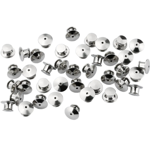 Locking Pin Backs Set 30 Pieces With Storage Case For Jewelry Making Nickel Plated Copper Reusable Clip Clasps scattered view