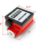 1.5 Inch Aluminum Mechanical Fuel Flow Meter FM-40 Series With Four Digital Readout, shown with dimensions, diesel transfer