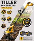 Cordless Tiller With 48 Steel Tines, 9 Inch Tilling Width And 6.7 Inch Depth, Dual 3.0Ah 21V Batteries And Charger, parts and RPM info