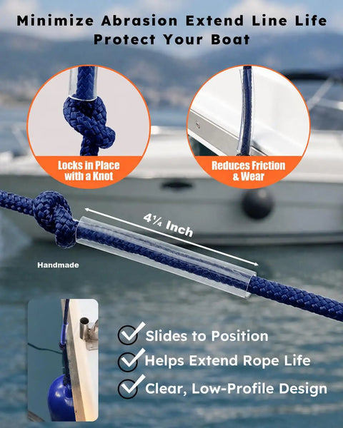 Rugged Four Pack Boat Fender Dock Lines Three Eighths Inch By Six Foot Nylon Double Braided With Adjustable Anti Chafe Sleeve And Six Inch Eyelet