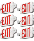 6 Pack Red Exit Signs With Emergency Lights Dual LED Adjustable Heads Battery Backup Hard Wired UL Listed 120/277V AC