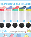 5 Pack Kids Sublimation Tumbler With Lid And Straw 12 Oz Stainless Steel Insulated Cups, varied colored lids displayed