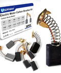 20Pcs Electric Motor Carbon Brushes Set For Replacement In Power Tools Fits Circular Table Saw Angle Grinder And Electric Hammer Drill 10 Models For Durable Conductivity And DIY Ready Performance, showing various brush sizes and packaging.