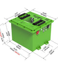48V LiFePO4 Golf Cart Battery 105Ah 5.376kWh With 250A BMS, green battery with dimensions shown, compatible with Club Car eNVy