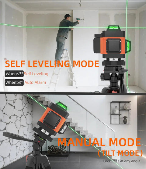 High Precision Laser Level With 72 Inch Tripod And 16 Line 360 Degree Coverage Self Leveling Green Laser With Remote Control, Dual Batteries, And Carry Bag For Construction, Tiling, And Home Renovation, self-leveling mode