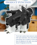 Front Load Washing Machine Water Inlet Valve Replacement With Triple Solenoid 5221ER1003A 5220FR2075L For LG And Kenmore Includes Filter Screen Easy Install Durable Top Notch Valve, black plastic