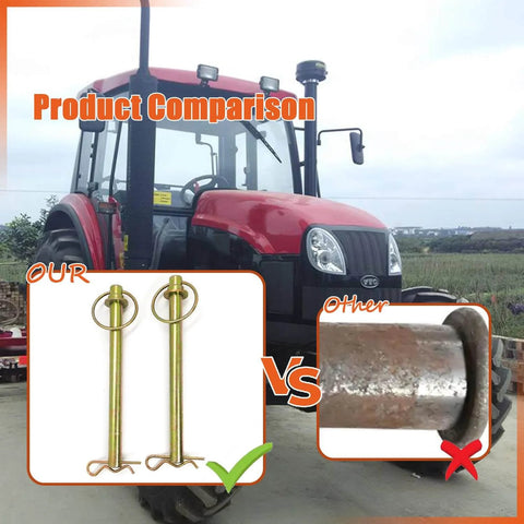 Comparison of One Half Inch By Six And A Quarter Inch Swivel Hitch Pin with rust-resistant finish and quick pin next to old pin