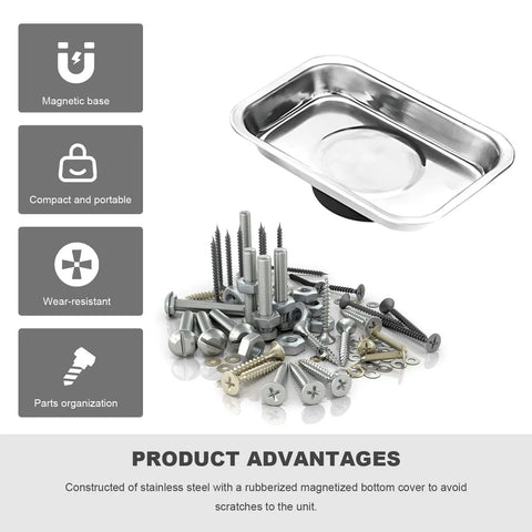 Two Pack Magnetic Tray Holders Pro Grade Stainless Steel 3.6 By 2.5 Inch Rectangular Trays With Strong Magnets Heavy Duty Parts Organizer with screws and bolts