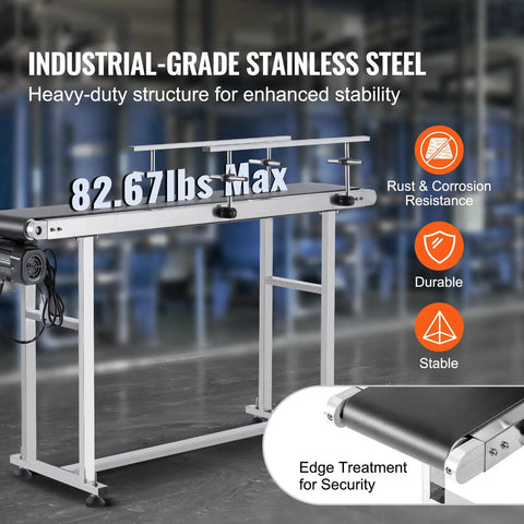 Industrial Grade Motorized Belt Conveyor For Inkjet Coding 59 By 7.8 Inch Stainless Steel Table with heavy-duty construction