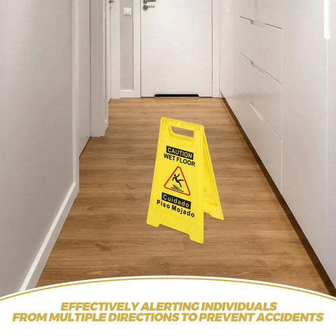 Heavy Duty Double Sided Foldable Yellow A Frame Wet Floor Signs Two Pack Caution Safety Placards Built Tough Durable Plastic Gonna Hold Up Under Pressure And Stay Hella Stable On Any Floor