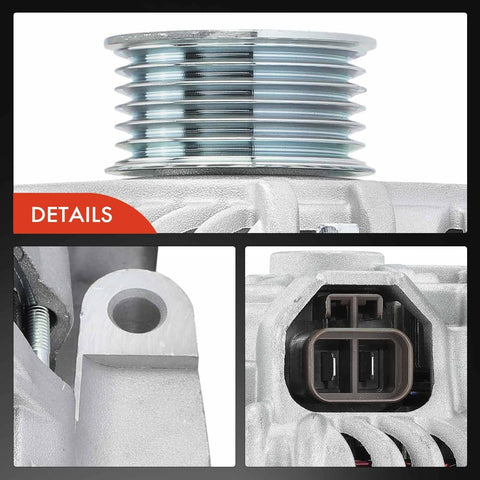 Close-up details of Alternator For Mazda 3 2004-2009 2.0L 2.3L L4 90Amp 12V 6 Groove CW Pulley Drop In Replacement Plug And Play