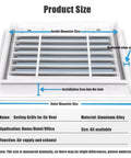 Smooth 39 Inch Aluminum Louvered Ceiling Vent Covers For No Sweat HVAC Air Return Installation providing detailed product size specifications.