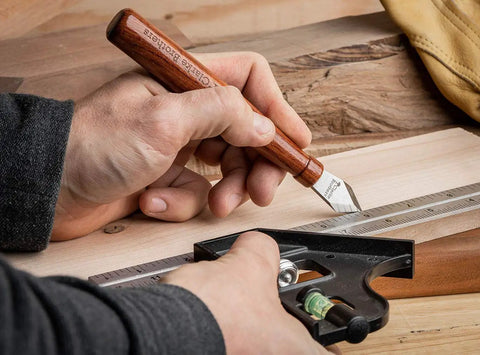 Premium Woodworking Marking Knife With Razor Sharp High Carbon Steel Blade and Durable Wooden Handle used for precision layout lines.