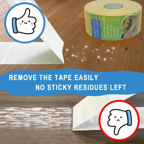 Double Sided Rug Tape For Hardwood Floors 2 Inch By 15 Yards Non Slip Grip For Tile And Wood Easy To Remove Without Residue Rug Tape demonstrating easy removal without residue.