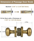 Dimensions of Passage Interior Door Knobs In Antique Brass With Vintage Round Design For Hallway And Kitchen Non Locking Door Handle Zinc Alloy