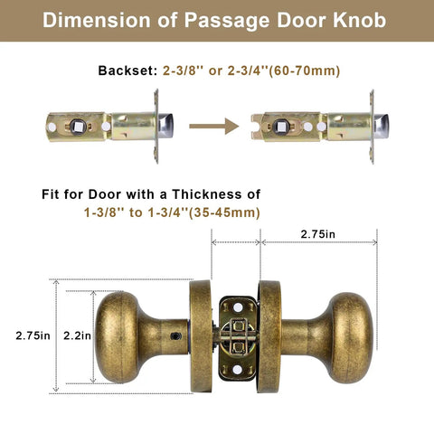 Dimensions of Passage Interior Door Knobs In Antique Brass With Vintage Round Design For Hallway And Kitchen Non Locking Door Handle Zinc Alloy
