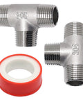 Two Pack 304 Stainless Steel NPT Male Tee Fittings One-Half Inch Three Way Pipe Tee For Oil Air And Gas Lines Tough As Nails Industrial Grade