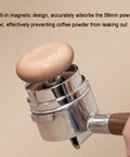 58 Mm Espresso Tamper Kit With Fine Wdt Needle Tool And Gravity Distributor, showing magnetic 58mm bowl design preventing coffee powder leaks.