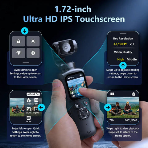 4K Vlogging Camera With 330 Degree Rotating Lens And Face Tracking For YouTube And TikTok, touchscreen interface details.