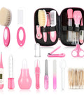 All In One Baby Grooming Kit For Newborns, 14-Piece Infant Safety Care Set with pink brush, comb, clippers, and tools