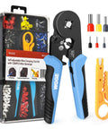 Self-Adjusting Ratchet Ferrule Crimping Tool Kit For AWG 23 To 7 Wires, Pro-Grade Ferrule Crimper With Ergonomic Handles, Includes 1200 Wire Terminals And Connectors For Fast, Clean Electrical Wiring.
