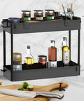 Space Saving Slim Storage Cart With 3 Tier Rolling Utility Smart Organizer Fits Tight Spots In Narrow Gaps In Bathroom Kitchen Laundry Or Office Black with kitchen items displayed