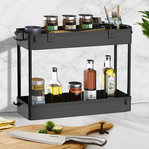 Space Saving Slim Storage Cart With 3 Tier Rolling Utility Smart Organizer Fits Tight Spots In Narrow Gaps In Bathroom Kitchen Laundry Or Office Black with kitchen items displayed