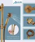 Antique Brass Tub Shower Faucet Set With 8 Inch Shower Head and Handheld Spray, featuring Triple Function Mixer and Diverter