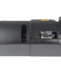 Solid Workhorse Dual-Sided ID Card Printer With Built-In Laminator And USB LAN Connectivity For Crisp CR-80 Results At 300 DPI, grey body design.