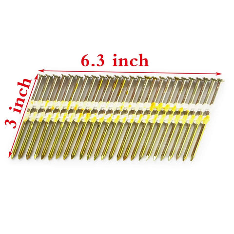 Rugged 3 Inch Framing Nails For 21 Degree Framing Nailer Smooth Shank Plastic Collated 1000 Count Box in measurements