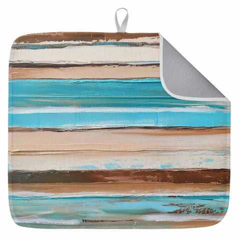 Go To Absorbent Dish Drying Mat 16 By 18 Inches In Vintage Wood Grain With Blue Brown White Painting Finish Microfiber Surface