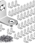 Top Shelf Stainless Steel L Brackets Corner Braces set with 40 pieces and screws for DIY projects, showcasing heavy-duty metal angle supports.