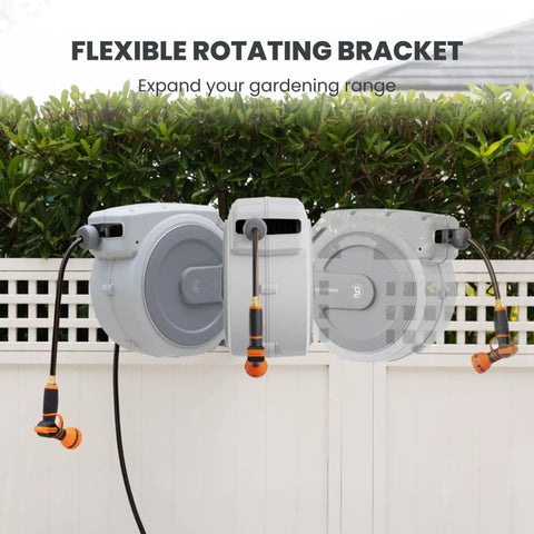 Heavy Duty Retractable Garden Hose Reel 130 Ft Half Inch Hybrid Hose, Wall Mounted with 180 Degree Swivel Bracket