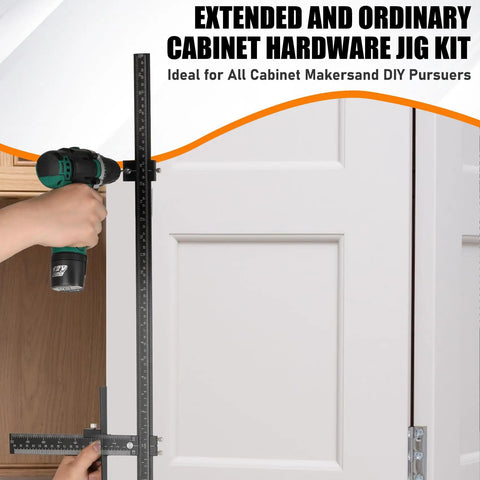 Precision Aluminum Twin Ruler Cabinet Hardware Jig, 44 And 16 Inch Drill Guide Template for aligning cabinet handles.