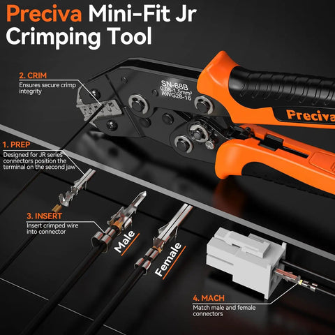 Mini-Fit Jr Crimping Kit Pro Grade With 12 Connector Types 2-10 Pin Molex 4.2mm, AWG 28-16 Terminals and Crimping Pliers