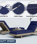 Two Pack Chaise Lounge Cushions Outdoor 72 By 21 By 4 Inches Waterproof Fade Resistant Thick Foam All Weather Patio Replacement Cushions on loungers with anti-slip ties, hidden zippers, and bound seams.