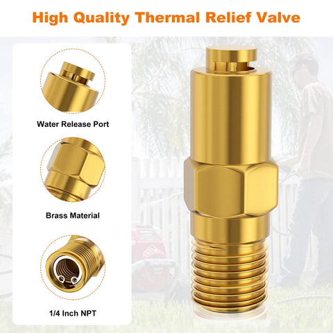 Front view of brass pressure washer thermal relief valve with 1/4 in NPT threads