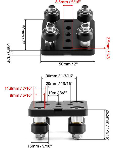 Small V Wheel Plate 4 Pack Gantry Rod Plate With Wheel For 2020 Aluminum Profile CNC And 3D Printer Parts, black 50mm plate