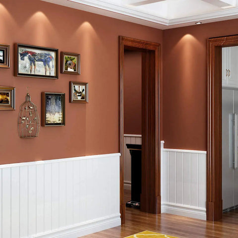 Matte Brown Peel And Stick Contact Paper Removable Wallpaper Self Adhesive Vinyl Waterproof For Kitchen Cabinets, Coffee Table And Bedroom Walls, 24 By 200 Inches, Repositionable, Bubble Free, Easy Install, No Mess shown on a redecorated room wall with framed art.