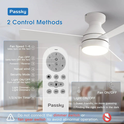 Low Profile 42 Inch Ceiling Fan With Lights Remote Control And Pull Chain Flush Mount Reversible Blades Dimmable LED