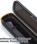 Reinforced buckle case for Grab And Go 4 Piece Stainless Steel Travel Utensils Set, portable cutlery, black, open view.