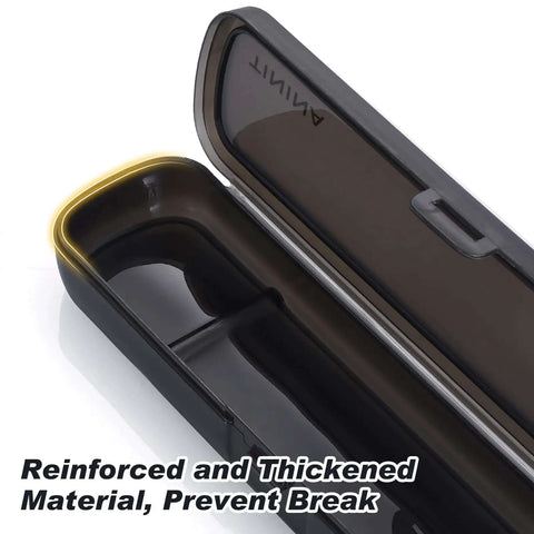 Reinforced buckle case for Grab And Go 4 Piece Stainless Steel Travel Utensils Set, portable cutlery, black, open view.