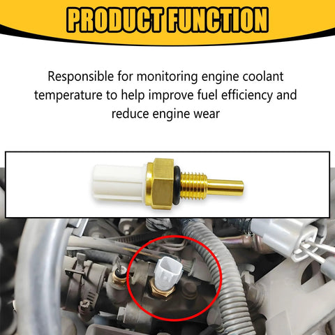 Close-up of Icyhaws engine coolant temperature sensor with brass threaded body and white connector.