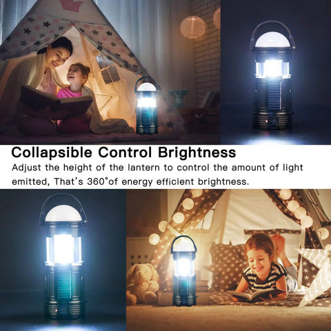 4 Pack Solar Lantern Flashlights For Camping And Emergencies USB Rechargeable 2000mAh Battery Tent Lights in use indoors at night.