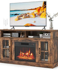 Electric Fireplace TV Stand For 65 Inch TVs With 23 Inch Insert 3 Level Flame Remote Control Hidden Storage Cabinet Brown