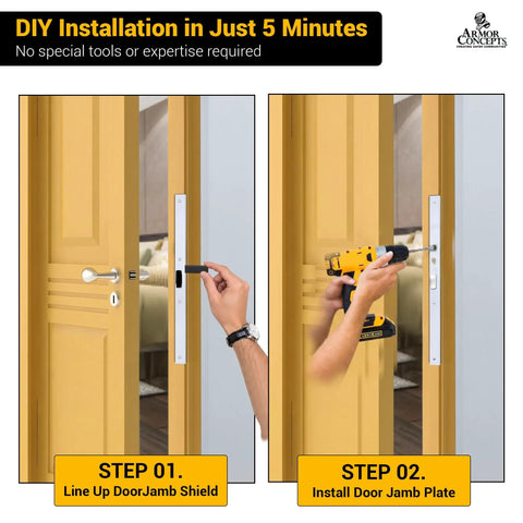Two-step installation of Interior Door Jamb Repair Kit Fix A Jamb 24 Inch For 1-3/8 Inch Doors, quick home repair solution in minutes.