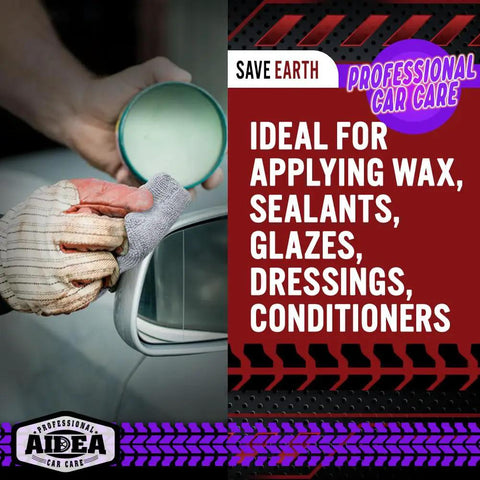 Microfiber Applicator Pad Set 8 Pack For Car Wax Sealant And Polish Application being used on car exterior