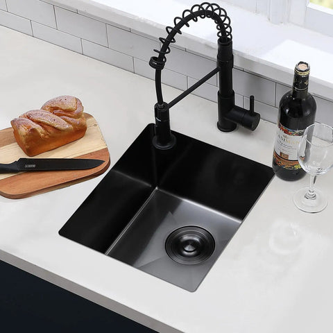 Top view of Black Undermount Bar Sink 15x17 Inch For RVs And Small Kitchens, Stainless Steel Wet Bar Sink With 18 Gauge T304 Construction